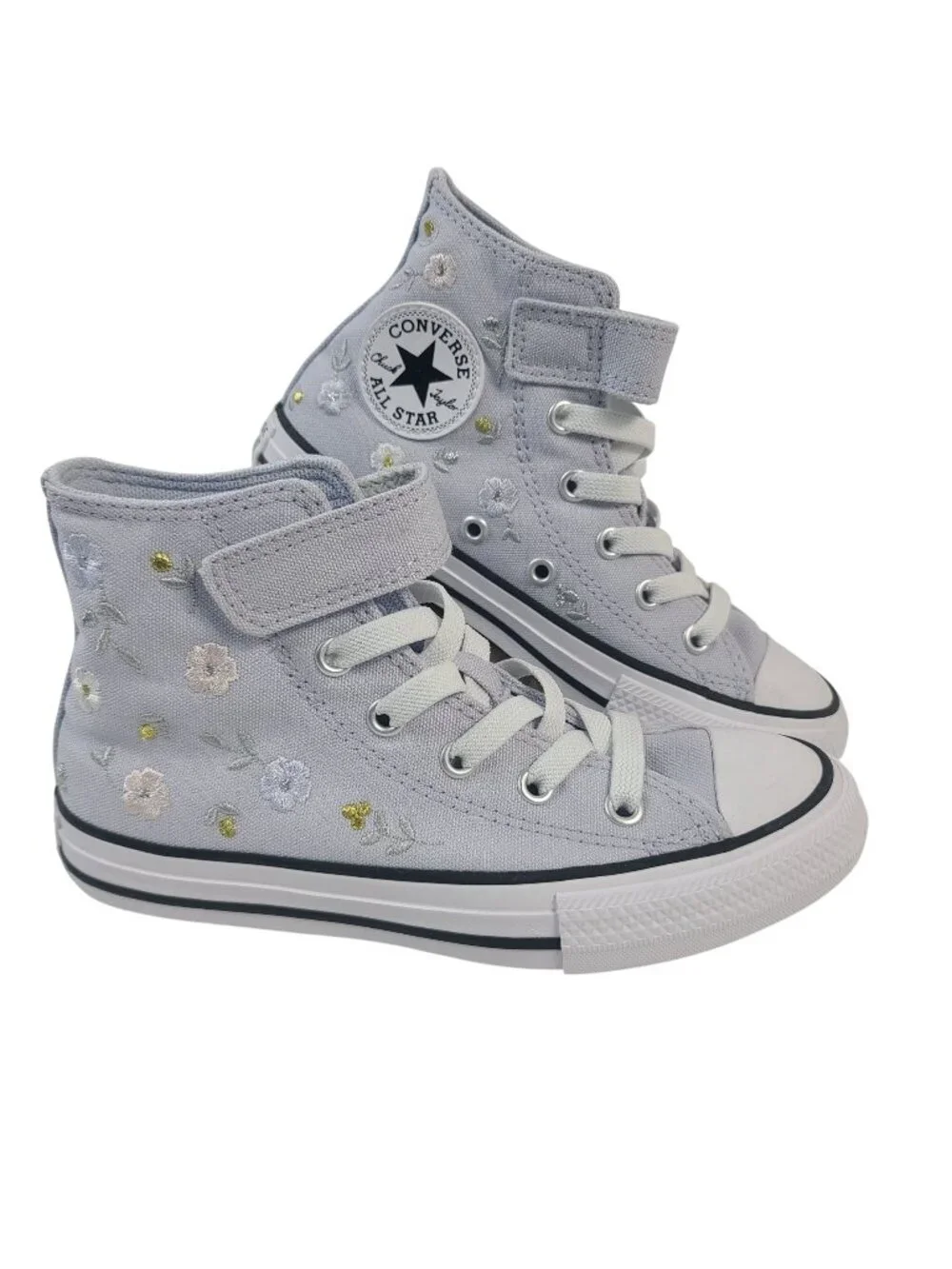 NEW Converse All Star Youth High-Top Sneakers Embroidered Floral Lavender Sz 13